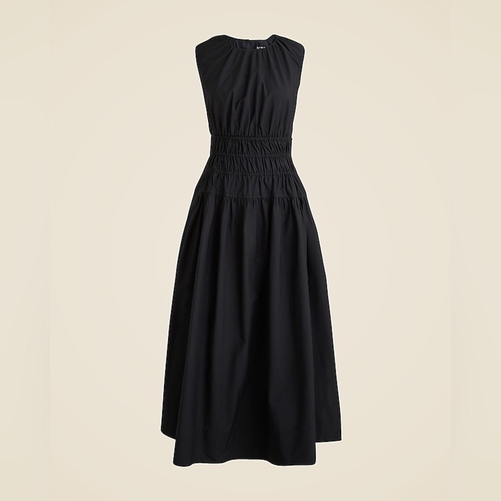 NWT J.Crew Hyacinth midi dress in cotton poplin Black Medium Smocked Preppy - Picture 4 of 13